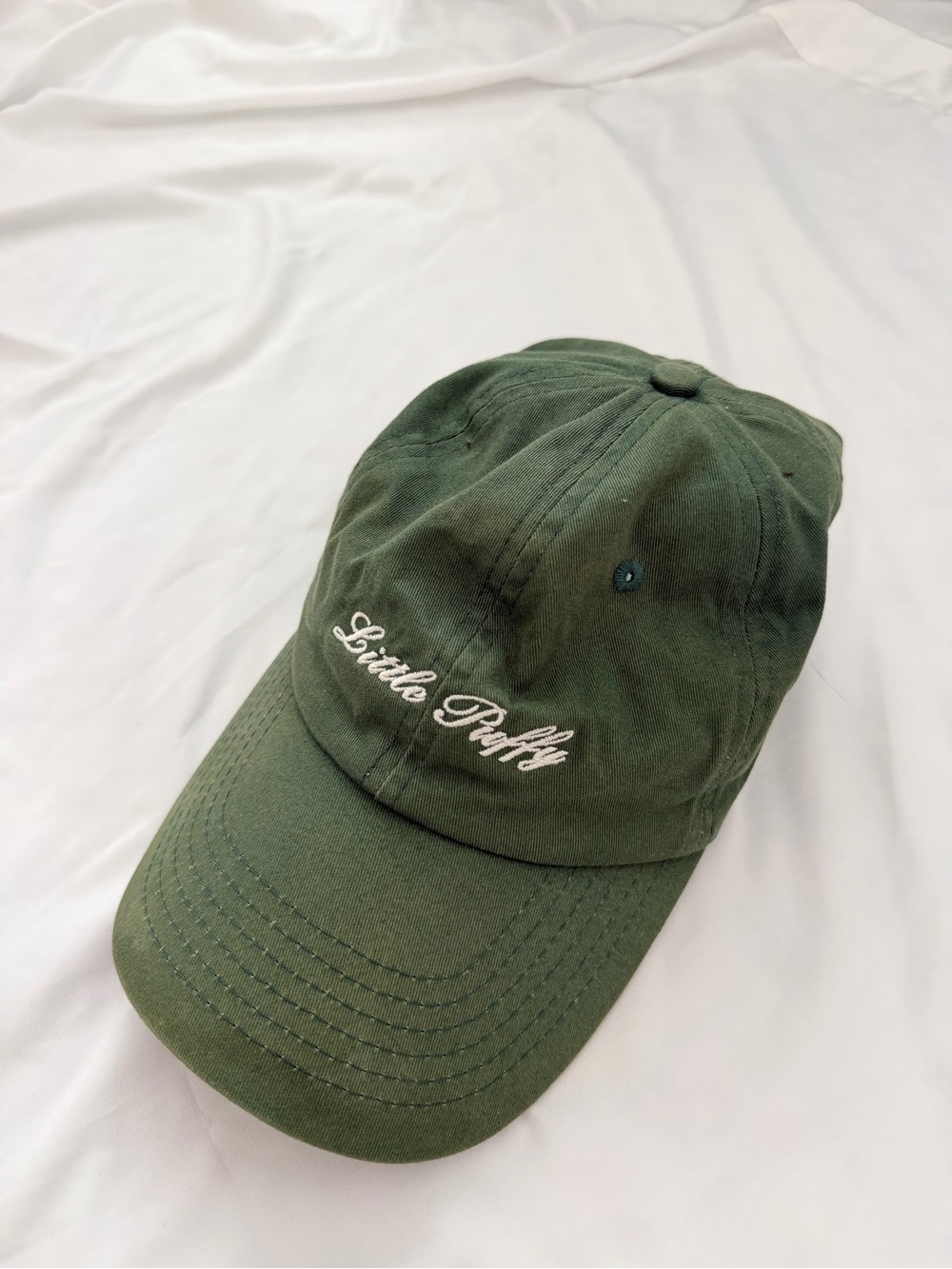 Embroidered Olive Green Baseball Cap, Little Puffy